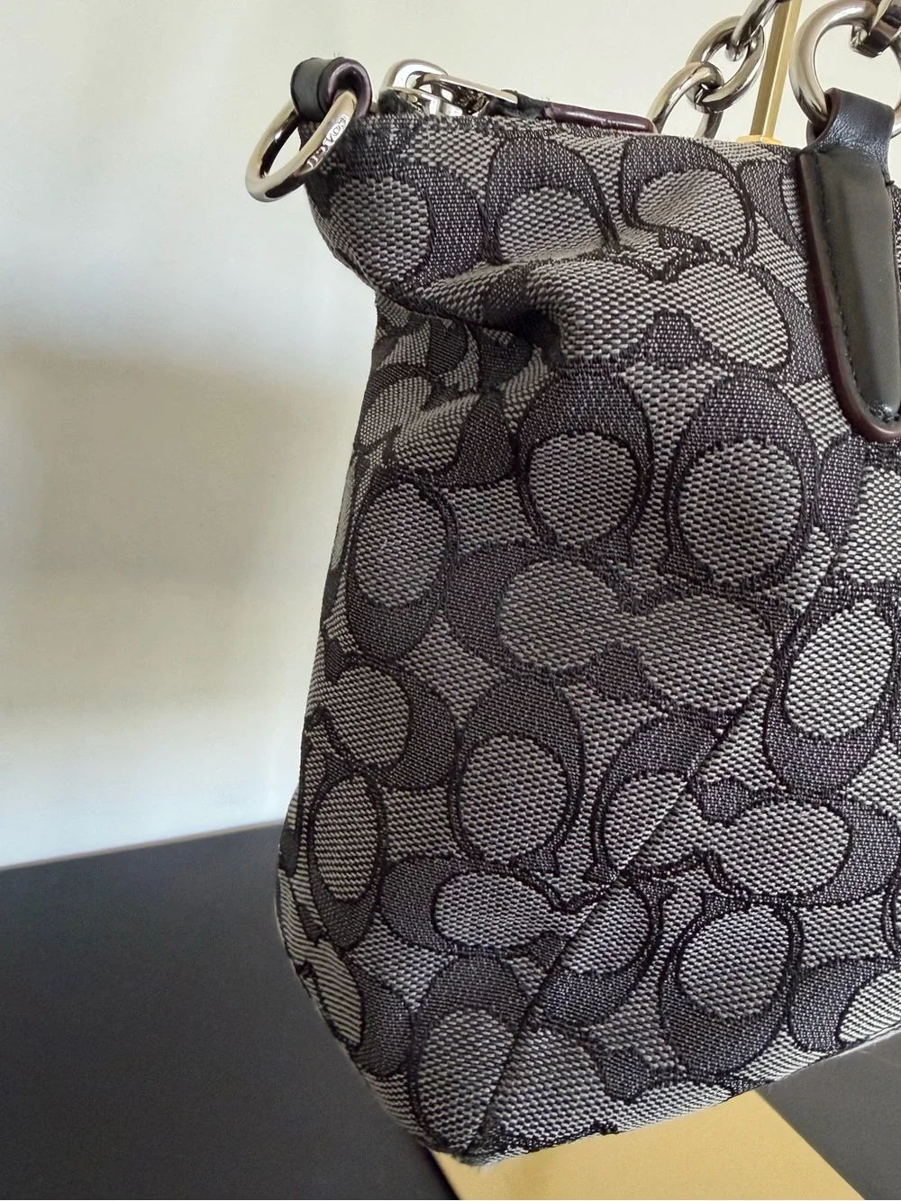 Coach F36625 Signature Gray Black Satchel Crossbody Shoulder Bag